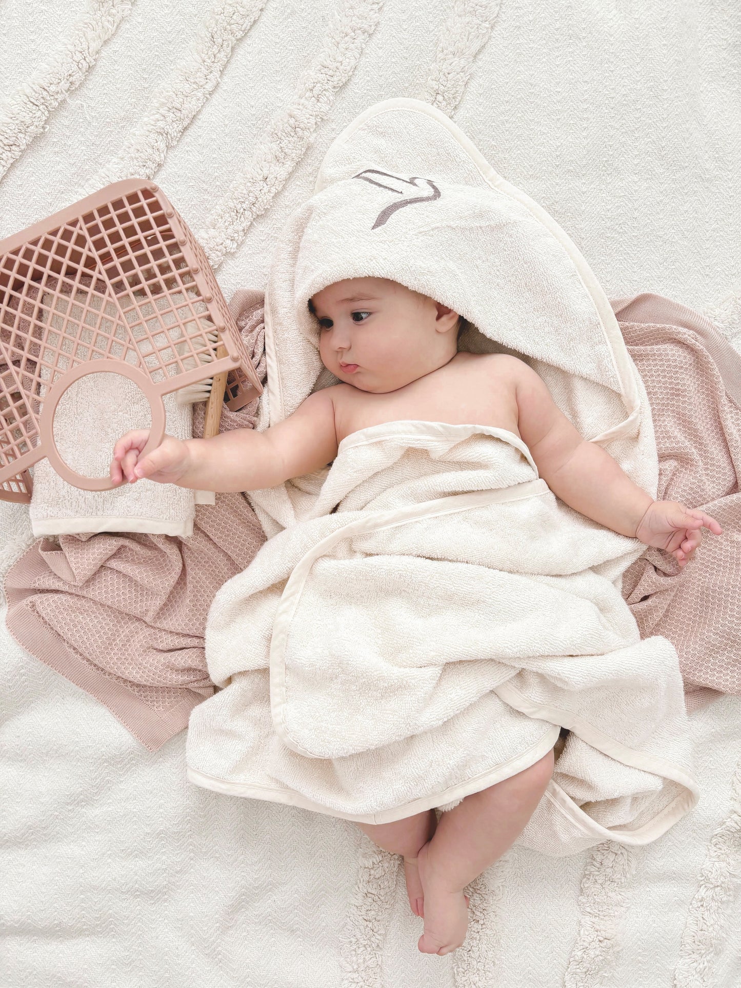 Asciugamano con il cappuccio e il panno da lavare 100 cm × 100 cm Bianco Caldo