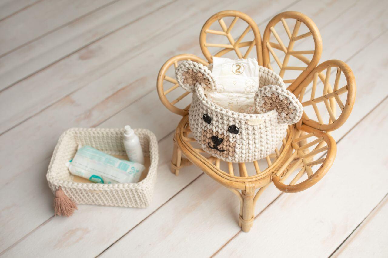 CESTINO PORTAOGGETTI INTRECCIATO A MANO ORSETTO PANNA