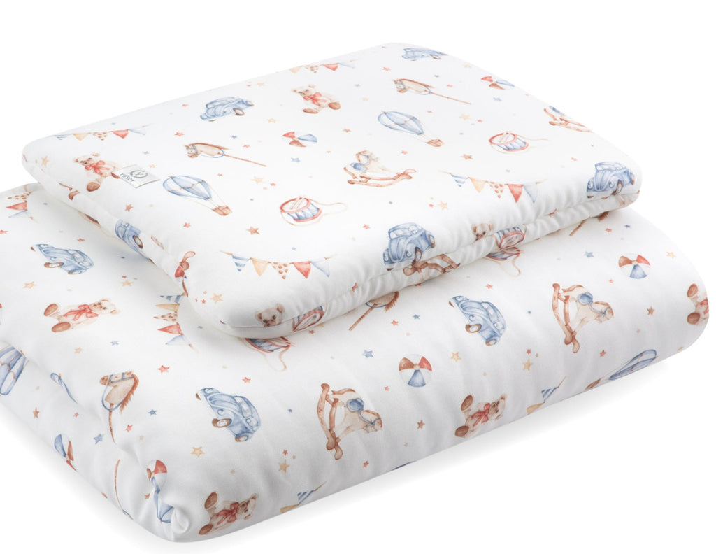 Set lettino Trapunta 135 x 100 cm e cuscino abbinato 2/6 anni Retro Giocattoli