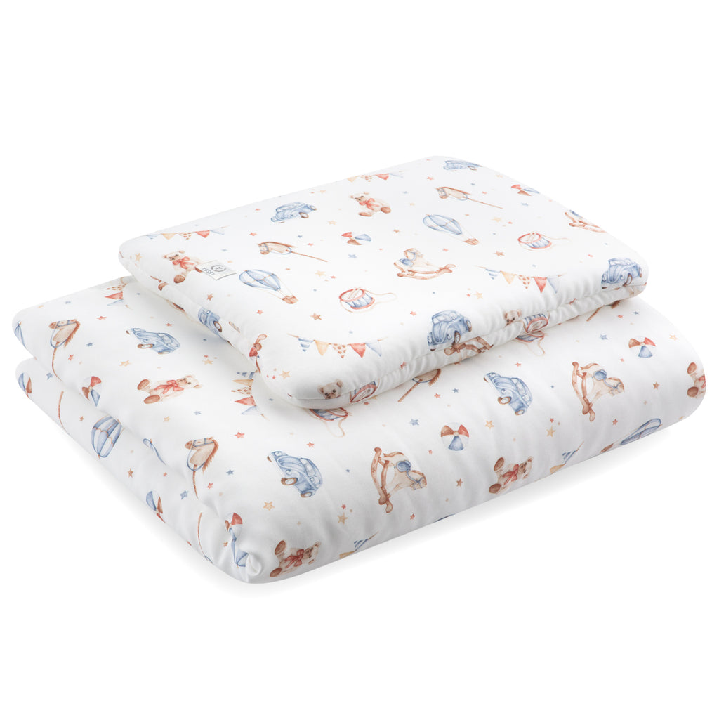 Set lettino Trapunta 100 x 75 cm con il cuscino 40x 30 cm Retro Giocattoli