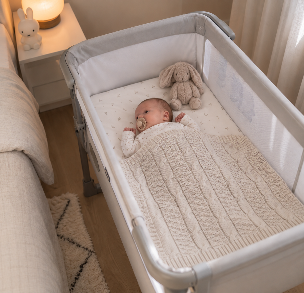 Neonato nella culla con Copertina Vintage bianco perla