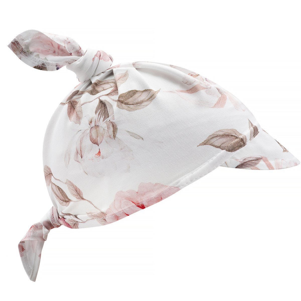 Cuffietta neonato con visiera in viscosa di bambù – Boho Flowers Pink