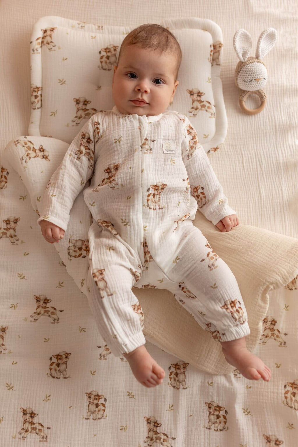 Tutina estiva in mussola manica lunga Mucca 62 cm