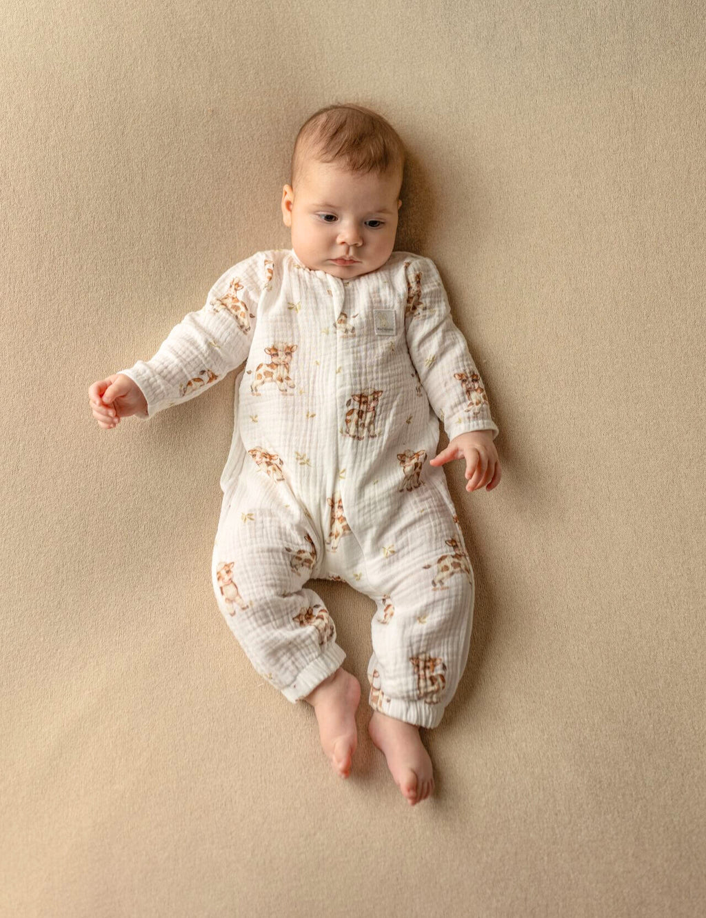 Tutina estiva in mussola manica lunga Mucca 62 cm