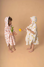 Poncho in mussola con cappuccio -limoni