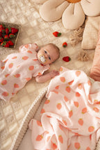 Tutina estiva in mussola frutti del sole - fragole, con volant 62 cm