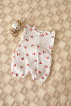 Tutina estiva in mussola frutti del sole - ciliegie,con volant 74 cm