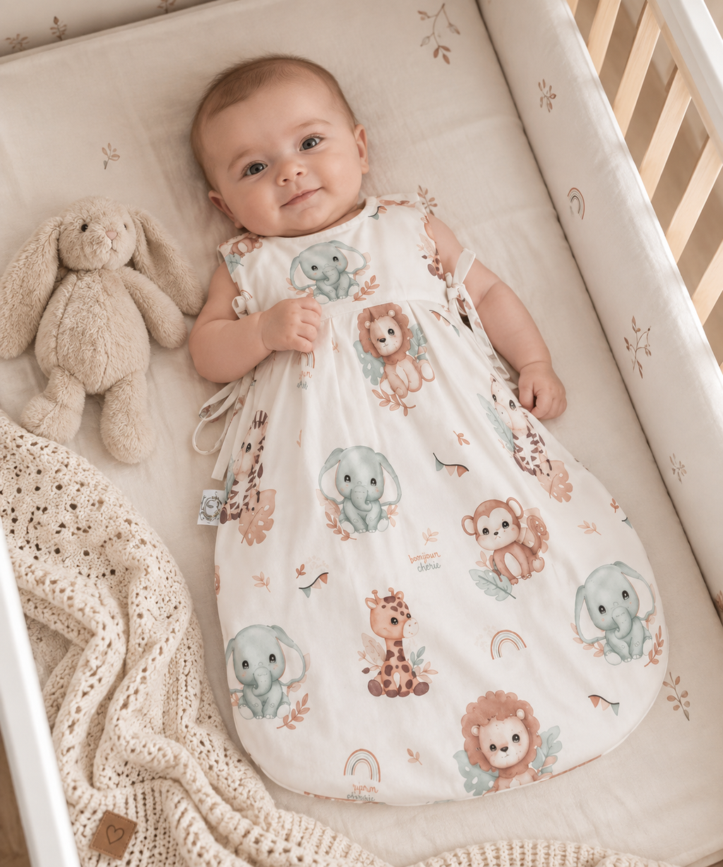 Neonato con Sacco Nanna 0–6 mesi in cotone organico Sweet Animals Amilove