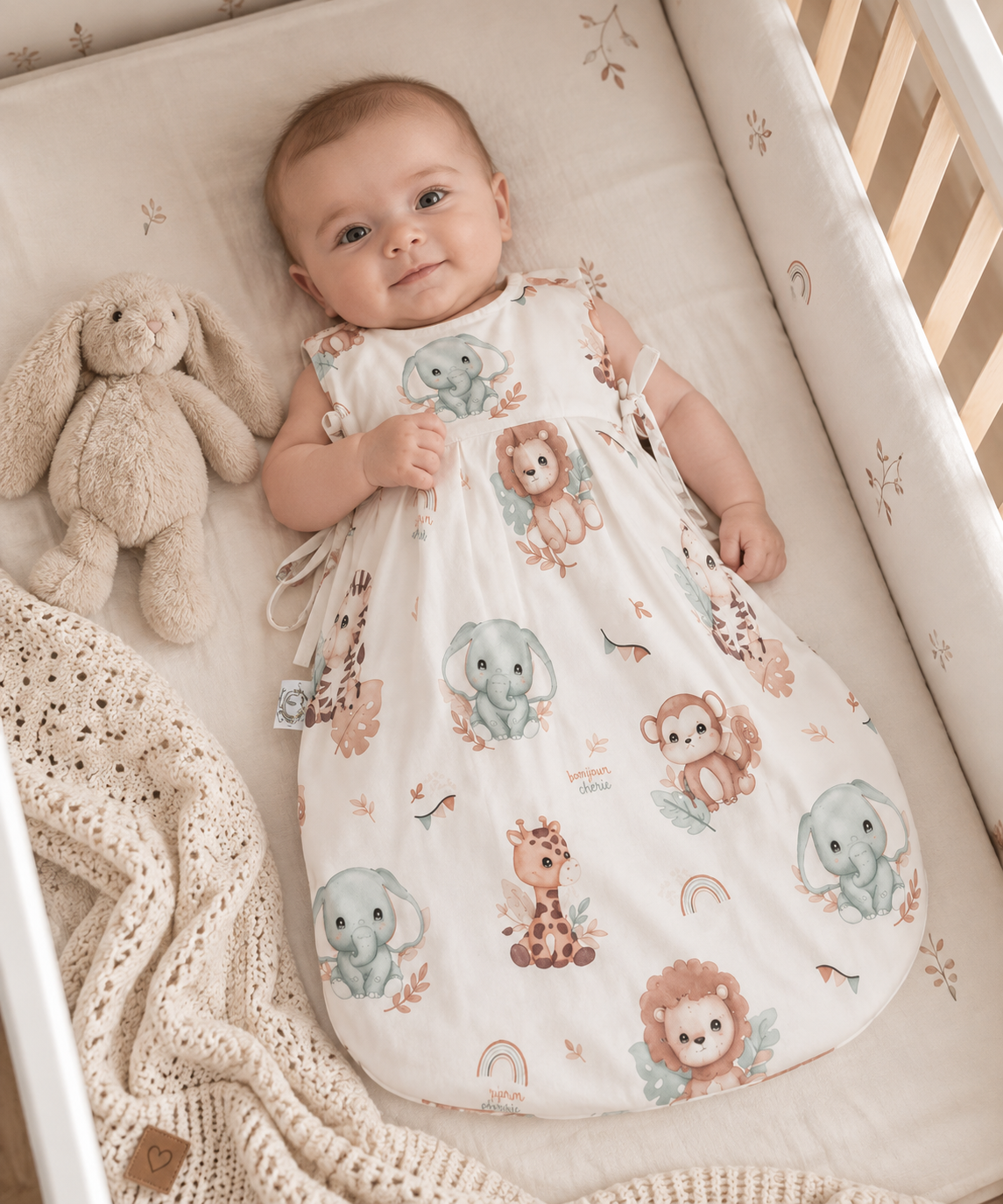 Neonato con Sacco Nanna 0–6 mesi in cotone organico Sweet Animals Amilove