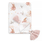 Swaddle Tutu Rabbits 120 × 120 cm in viscosa di bambù con nappine rosa

