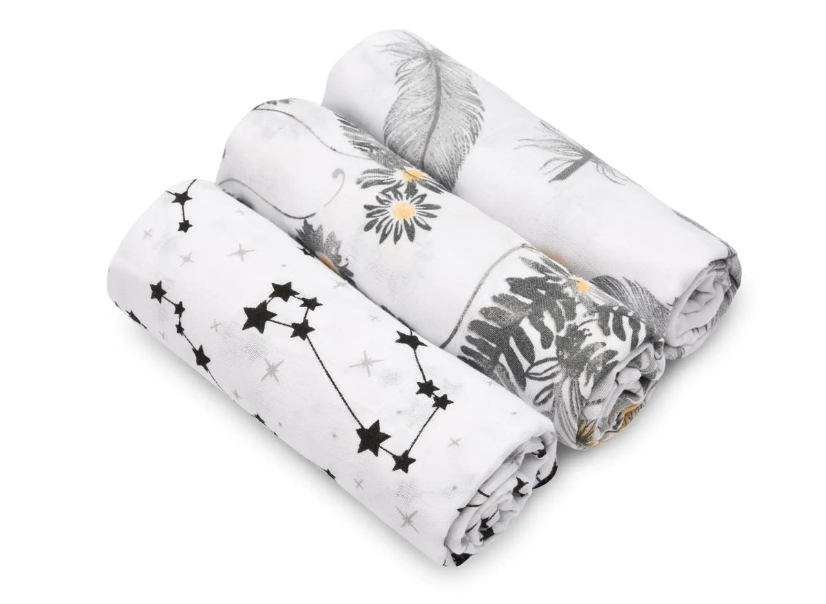 Foto principale: Set 3 panni neonato in mussola di cotone 70 × 80 cm Bianco Grigio
